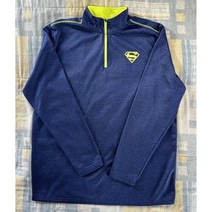 Superman  1/4 Zip Pullover Jacket Sweatshirt Men's Size L Navy Blue Neon Logo